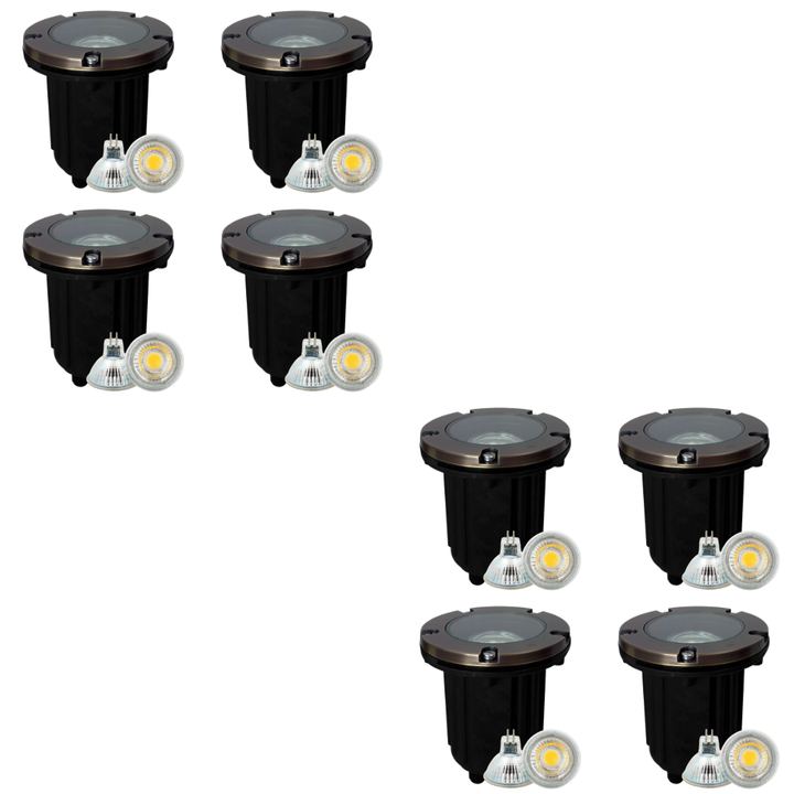 Outdoor Landscape Lighting LED 12V Low Voltage UNB04 4x/8x/12x Package Cast Brass 12V Low Voltage Round LED In-Ground Well Light IP65 Waterproof with MR16 5W 3000K Bulb Natural Brass 8 Pack