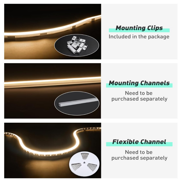 Outdoor Landscape Lighting LED 12V Low Voltage SLN14 Dotless Neon LED Strip Light 120V 3W/ft 120LEDs/M Free Bend IP65 Outdoor Rated High Voltage Soft Silicone Strip Light with Aluminum Clamps, Screws, End Cap and Power Cable