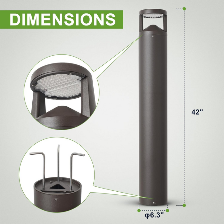 Outdoor Landscape Lighting LED 12V Low Voltage BPLA08 42" 24W 120V 3CCT 3000K/4000K/5000K Black Aluminum Round-Top Bollard Light Line Voltage Commercial Bollard Path Light Outdoor Lighting