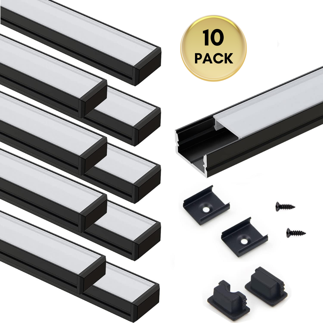 Outdoor Landscape Lighting LED 12V Low Voltage AC10 U-Shaped Aluminum Channel with Plastic or Silicone Diffuser Cover 3.3FT/1M For Max 13mm Width LED Strip Lights Pack of 6/10/20 10 Pack of 3.3ft (1M) Black with Milky Cover