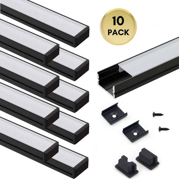 Outdoor Landscape Lighting LED 12V Low Voltage AC10 U-Shaped Aluminum Channel with Plastic or Silicone Diffuser Cover 3.3FT/1M For Max 13mm Width LED Strip Lights Pack of 6/10/20 10 Pack of 3.3ft (1M) Black with Milky Cover