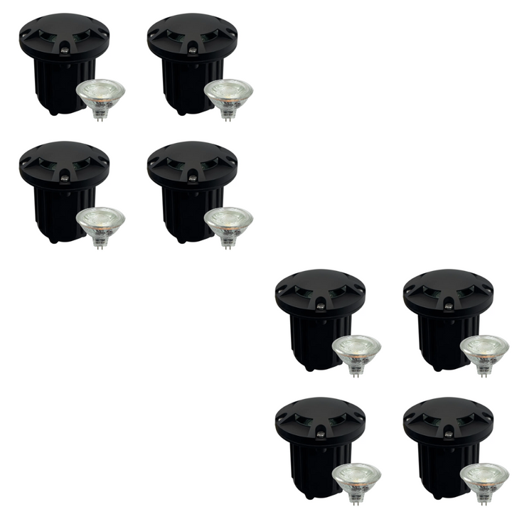 Outdoor Landscape Lighting LED 12V Low Voltage UNB07 4x/8x/12x Package Cast Brass 12V Low Voltage Round Multi-Directional LED In-ground Well Light IP65 Waterproof with MR16 5W 3000K Bulb 8 Pack Black Brass
