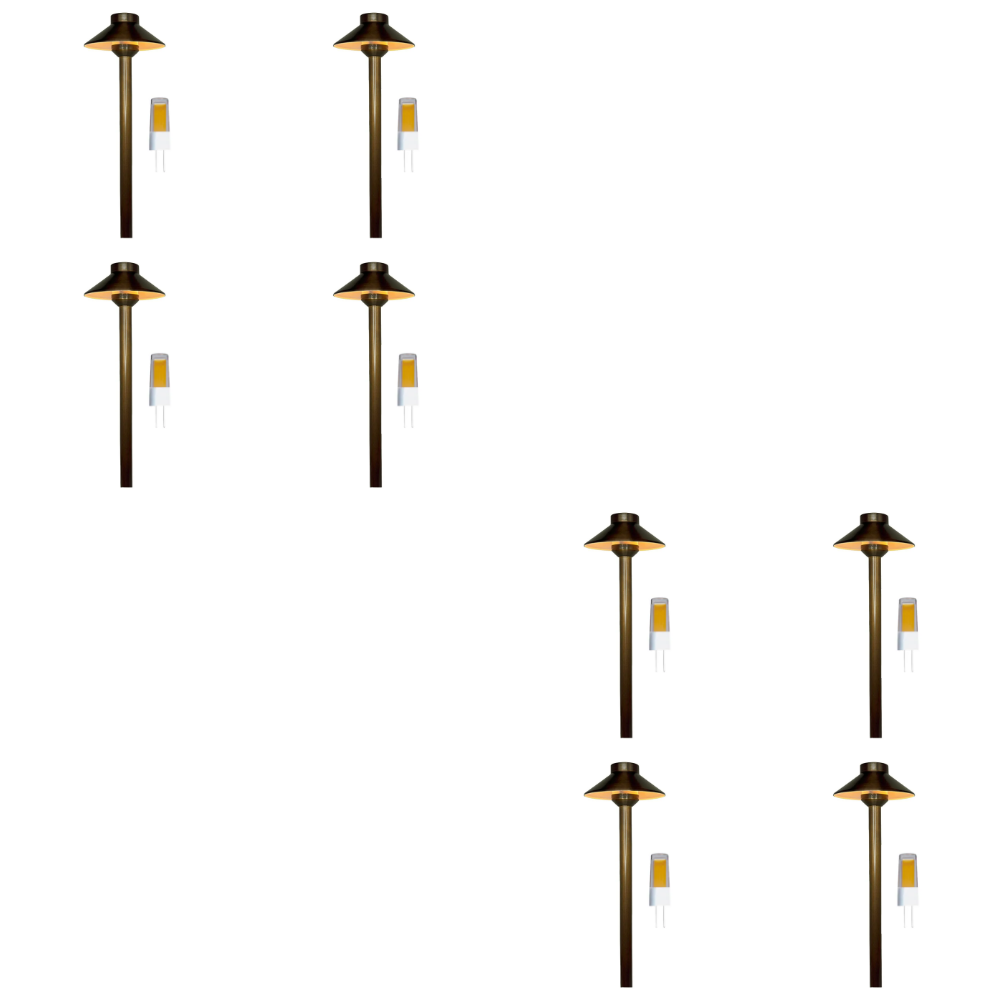Outdoor Landscape Lighting LED 12V Low Voltage PLB02 Frosted Lens 4x/8x/12x Package Outdoor Garden Pathway Light | 12V Low Voltage Brass Path Light with G4 3W 3000K Bulb Natural Brass 8 Pack