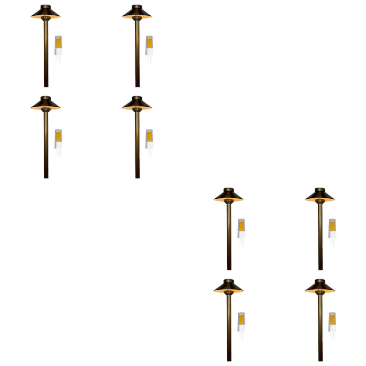 Outdoor Landscape Lighting LED 12V Low Voltage PLB02 Frosted Lens 4x/8x/12x Package Outdoor Garden Pathway Light | 12V Low Voltage Brass Path Light with G4 3W 3000K Bulb Natural Brass 8 Pack