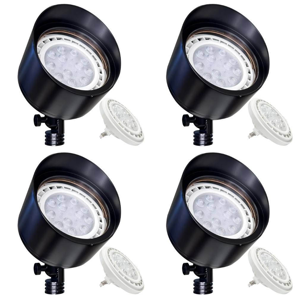 Outdoor Landscape Lighting LED 12V Low Voltage SPB07 4x/8x/12x Brass Outdoor Floodlight 12V Low Voltage LED Landscape Lighting Package with PAR36 10W 160° 3000K Bulb Black Brass