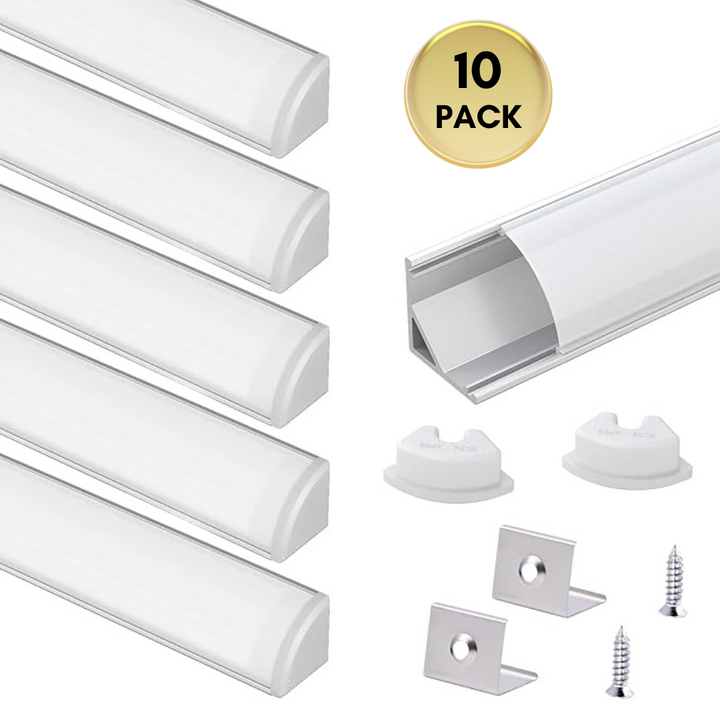 Outdoor Landscape Lighting LED 12V Low Voltage AC08 V-Shaped Corner Aluminum Channel 3.3FT/1M For Max 10mm Width LED Strip Lights Pack of 6/10/20