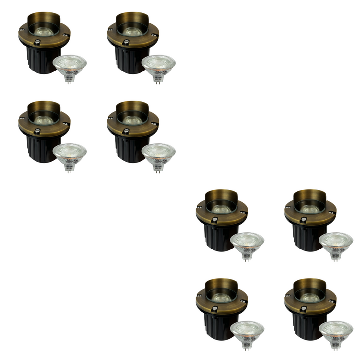 Outdoor Landscape Lighting LED 12V Low Voltage UNB03 4x/8x/12x Package Cast Brass 12V Low Voltage Shielded LED In-ground Well Light IP65 Waterproof with MR16 5W 3000K Bulb 8 Pack Natural Brass