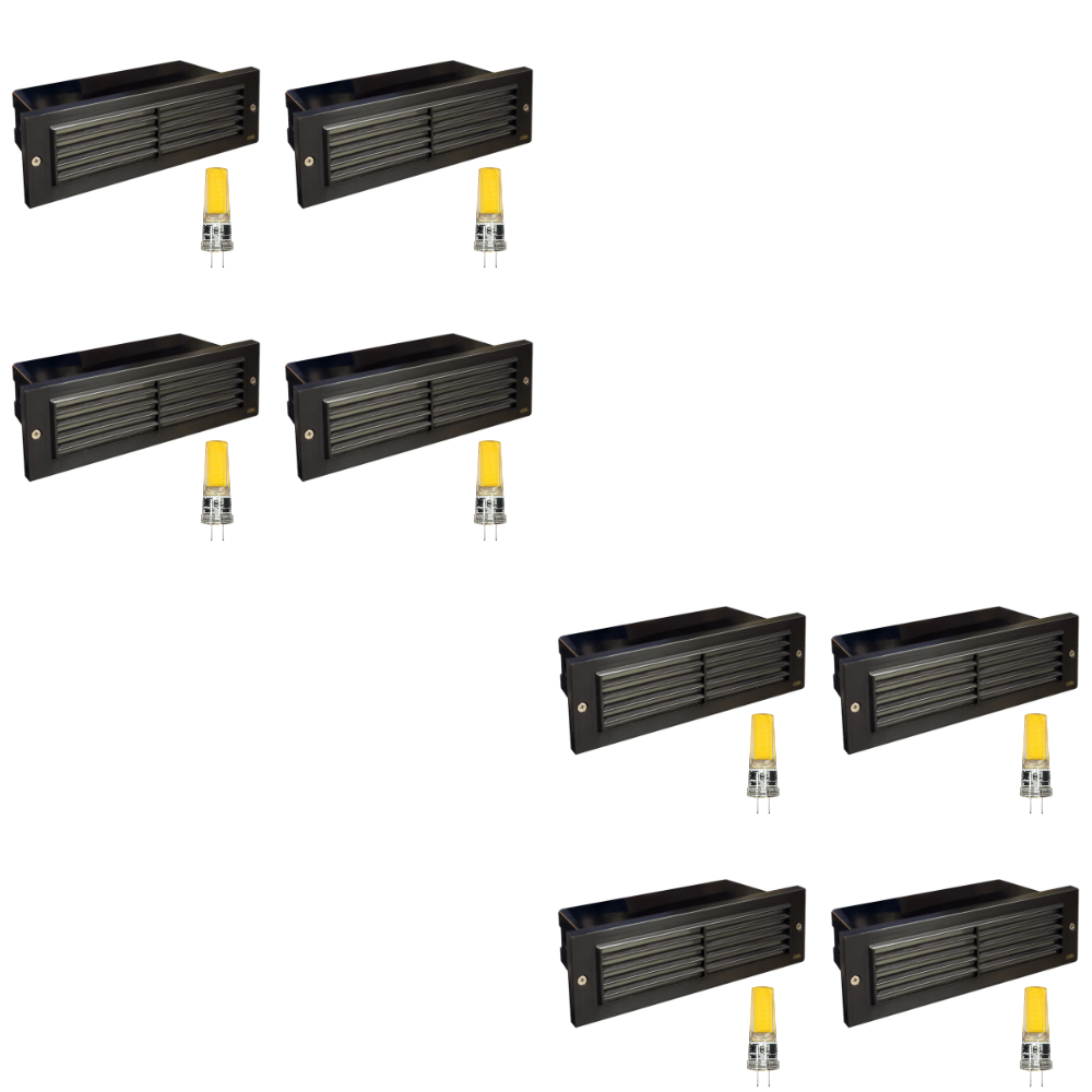 Outdoor Landscape Lighting LED 12V Low Voltage STB03 4x/8x/12x Package Louver Horizontal LED Brass 9" Brick Lights Warm White Edge 12V Low Voltage Outdoor Step Light 3W 3000K Bulb Dark Brass 8 Pack
