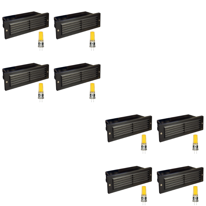 Outdoor Landscape Lighting LED 12V Low Voltage STB03 4x/8x/12x Package Louver Horizontal LED Brass 9" Brick Lights Warm White Edge 12V Low Voltage Outdoor Step Light 3W 3000K Bulb Dark Brass 8 Pack