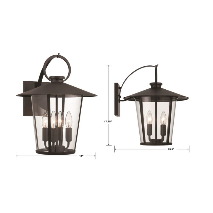 Outdoor Landscape Lighting LED 12V Low Voltage Andover 4 Light Outdoor Sconce 14"x17.25" Stainless Steel and Clear Glass Black Matte Finish 120V 4 E12 Candelabra Base LED Bulb Socket for Patio, Garden, Exterior Walls