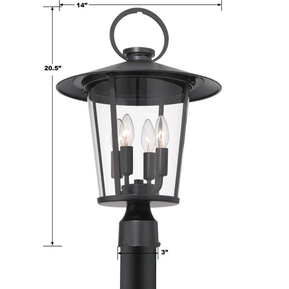 Outdoor Landscape Lighting LED 12V Low Voltage Andover 4 Light Outdoor Post Light 14"x20.5" Stainless Steel and Glass Matte Black Finish 120V 4 E12 Candelabra Base LED Bulb Sockets Casual Farmhouse Lantern for Patio, Garden, Exterior Posts