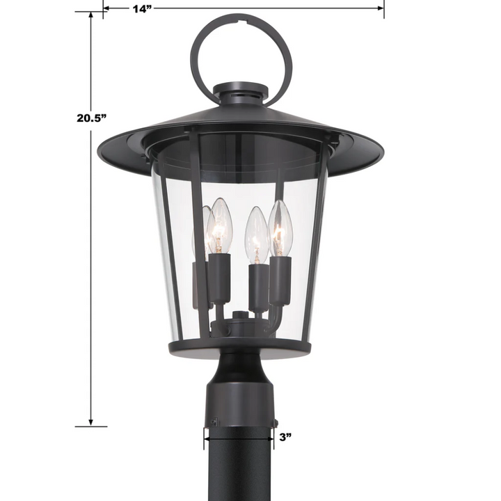 Outdoor Landscape Lighting LED 12V Low Voltage Andover 4 Light Outdoor Post Light 14"x20.5" Stainless Steel and Glass Matte Black Finish 120V 4 E12 Candelabra Base LED Bulb Sockets Casual Farmhouse Lantern for Patio, Garden, Exterior Posts
