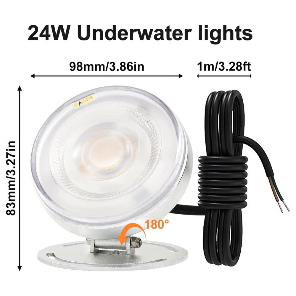 Outdoor Landscape Lighting LED 12V Low Voltage ULBA04 Aluminum Underwater Landscape 12-24V AC/DC 6W/12W/24W 3000K Warm White Integrated LED Adjustable Fountain Light Pond Lighting IP68 24W 12-24V AC DC