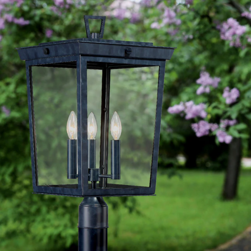 Outdoor Landscape Lighting LED 12V Low Voltage Belmont 3 Light Outdoor Post Light 12"x22.25" Stainless Steel and Glass Graphite Finish 120V 3 E12 Candelabra Base LED Bulb Sockets Casual Farmhouse Lantern for Patio, Garden, Exterior Posts