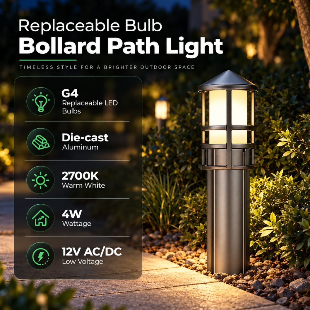 Outdoor Landscape Lighting LED 12V Low Voltage ALP56 4W 12V AC/DC Low Voltage Cast Aluminum LED Bollard Pathway Lights Package – Outdoor Landscape Walkway & Garden Lighting