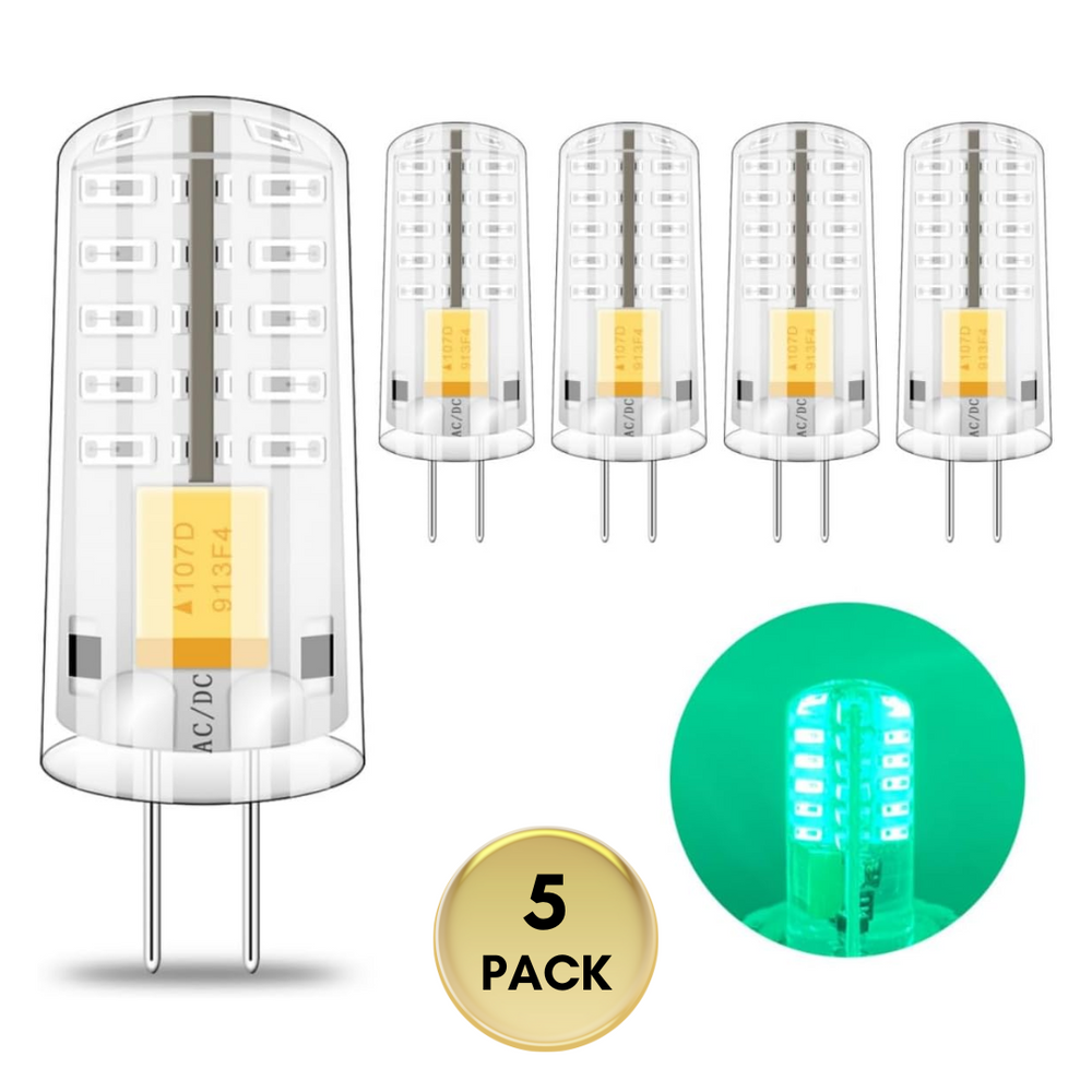 Outdoor Landscape Lighting LED 12V Low Voltage G4 2W Bi Pin 12V AC/DC Pack of 5 Single-Color Red/Green/Blue LED Capsule Light Bulb Energy Efficient Holiday Lighting Green