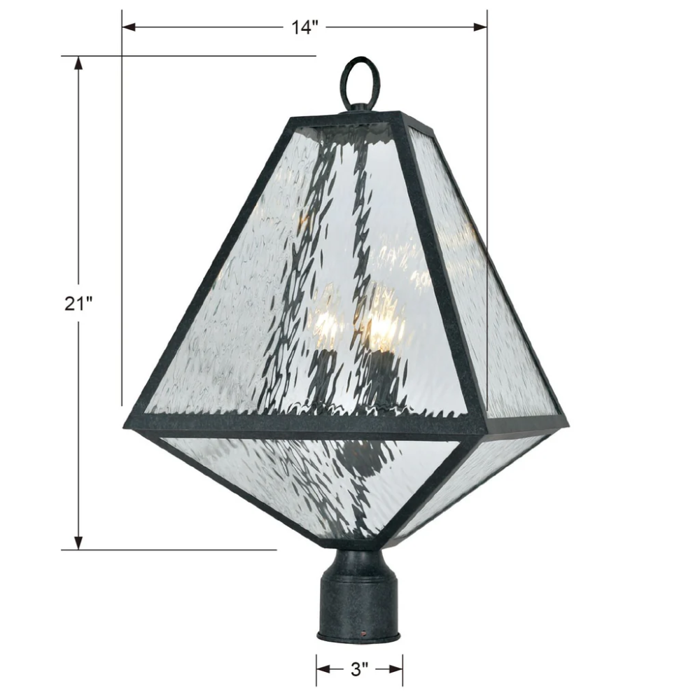 Outdoor Landscape Lighting LED 12V Low Voltage Brian Patrick Flynn Glacier 3 Light Outdoor Post Light 14"x21" Stainless Steel and Water Glass Charcoal Black Finish 120V 3 E12 Candelabra Base LED Bulb Sockets Casual Farmhouse Lantern for Patio, Garden, Exterior Posts