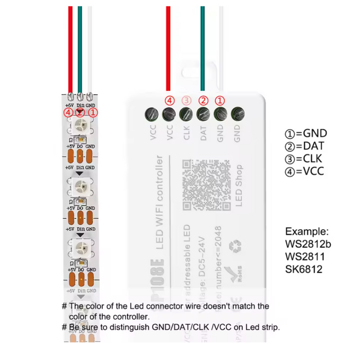 Outdoor Landscape Lighting LED 12V Low Voltage SP108E Smart Wi-Fi Magic RGB Addressable LED Controller Support WS2812B, WS2813B, etc. For LED Strip Light RGB-IC