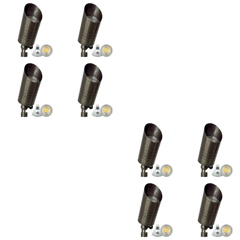 Outdoor Landscape Lighting LED 12V Low Voltage SPB09 4x/8x/12x Package 12V Low Voltage LED Outdoor Landscape Brass Spotlight with MR16 5W 3000K Bulb Natural Brass 8 Pack