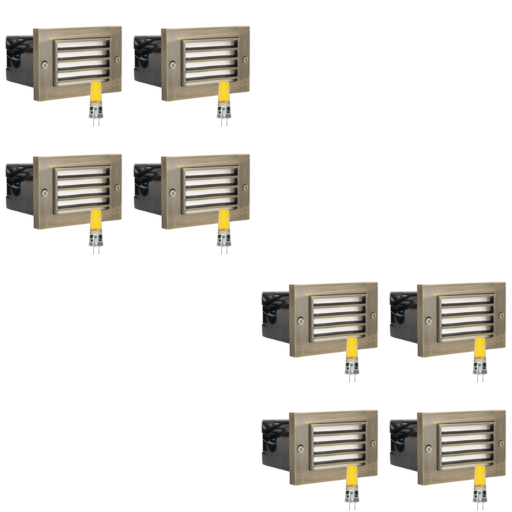 Outdoor Landscape Lighting LED 12V Low Voltage STB02 4x/8x/12x Package Louver Horizontal Waterproof LED Brass 4.5" Brick Lights Edge Step Lighting 12V Low Voltage 3W 3000K Bulb Natural Brass 8 Pack