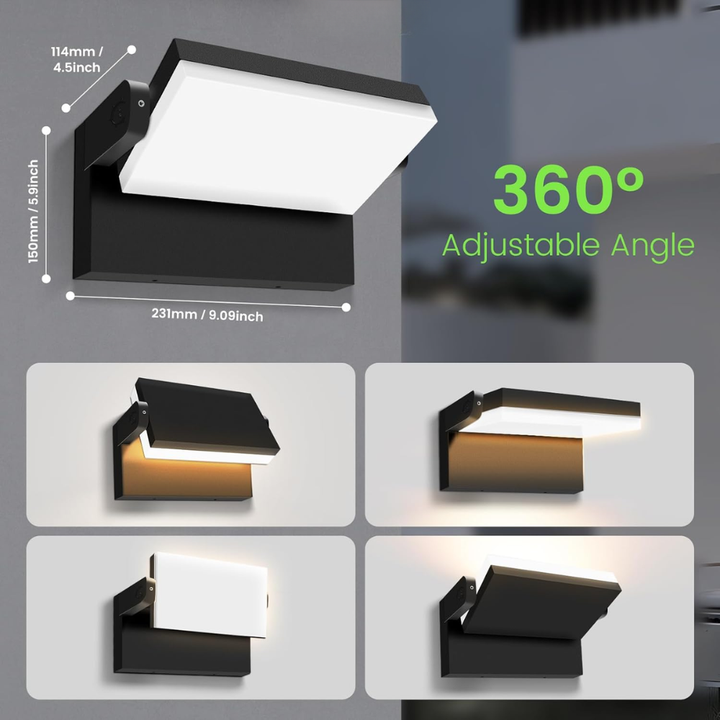 Outdoor Landscape Lighting LED 12V Low Voltage SCA05 Adjustable 20W/40W/55W 3CCT 3000K/4000K/6500K Integrated LED Wall Sconce Floodlight 9″x5.9″x4.5″ 120V Line Voltage Aluminum Wall Sconce Lighting IP65 Waterproof