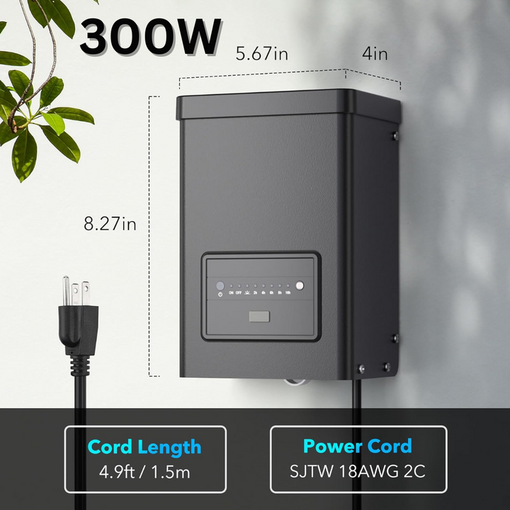 Outdoor Landscape Lighting LED 12V Low Voltage TSPA 60/120/200/300W DC12V Outputs, Low Voltage Outdoor Plastic Transformer with Photocell and Countdown Timer DC12V 300W