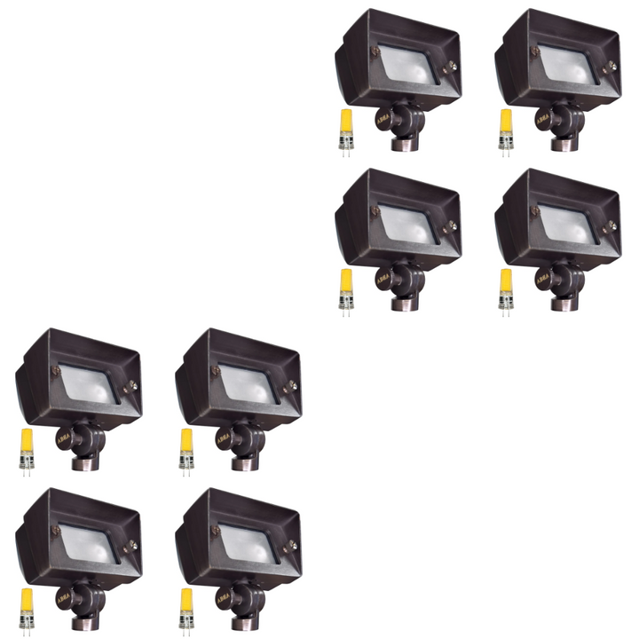 Outdoor Landscape Lighting LED 12V Low Voltage FPB01 4x/8x/12x Package Brass Rectangular LED Directional Floodlight Adjustable Lighting with G4 3W 3000K Bulb 8 Pack Dark Brass