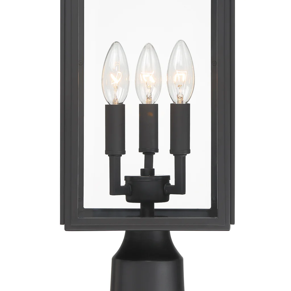 Outdoor Landscape Lighting LED 12V Low Voltage Bryon 3 Light Outdoor Post Light 7.5"x22.25" Stainless Steel and Glass Matte Black Finish 120V 3 E12 Candelabra Base LED Bulb Sockets Casual Farmhouse Lantern for Patio, Garden, Exterior Posts
