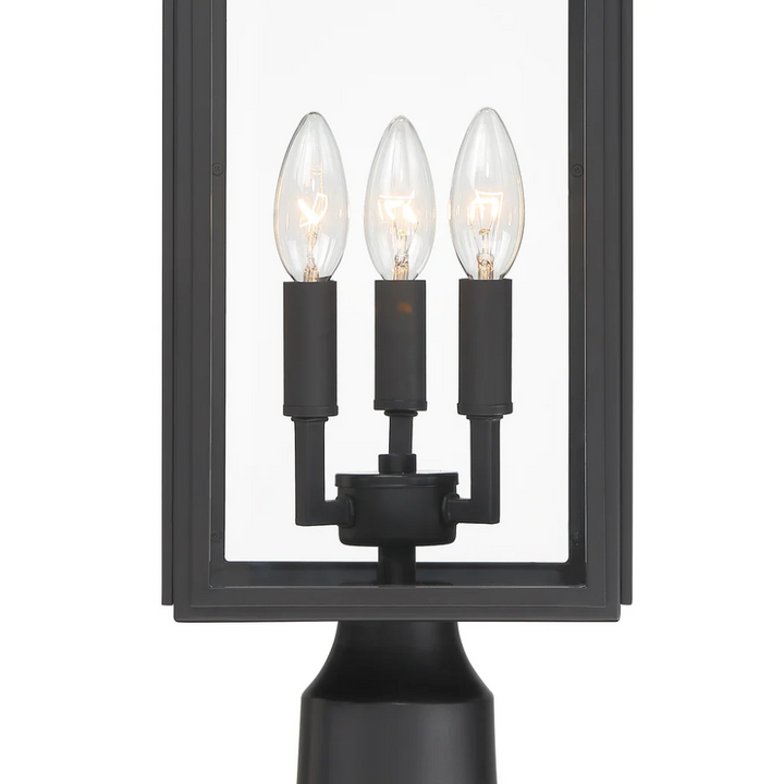 Outdoor Landscape Lighting LED 12V Low Voltage Bryon 3 Light Outdoor Post Light 7.5"x22.25" Stainless Steel and Glass Matte Black Finish 120V 3 E12 Candelabra Base LED Bulb Sockets Casual Farmhouse Lantern for Patio, Garden, Exterior Posts