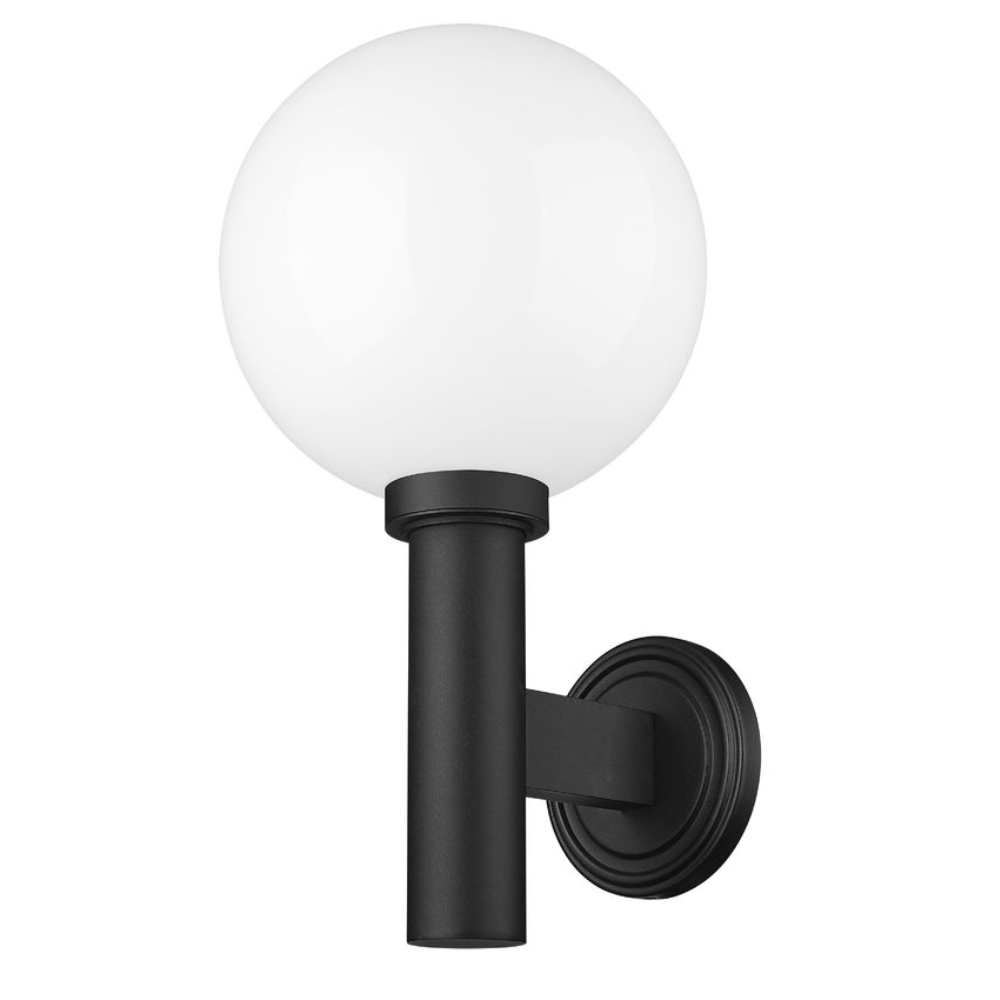 Outdoor Landscape Lighting LED 12V Low Voltage Laurent Outdoor Wall Sconce Light 1 E26 Medium Base Light Bulb Socket Outdoor Marine Grade Aluminum and Glass 12" x 13" x 22.5" Black with White Opal Finish 120V for Garden, Interior, Exterior, Garage and Patio 597B-BK
