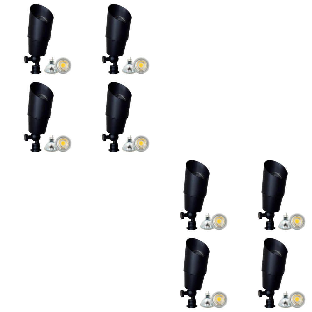 Outdoor Landscape Lighting LED 12V Low Voltage SPB01 4x/8x/12x Package 12V Low Voltage Directional Brass Spotlight Outdoor Landscape Lighting with MR16 5W 3000K Bulb Black Brass 8 Pack