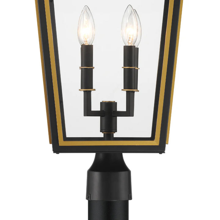 Outdoor Landscape Lighting LED 12V Low Voltage Hawkins 4 Light Outdoor Post Light 12"x25" Stainless Steel and Glass Matte Black with Textured Gold Finish 120V 4 E12 Candelabra Base LED Bulb Sockets Casual Farmhouse Lantern for Patio, Garden, Exterior Posts