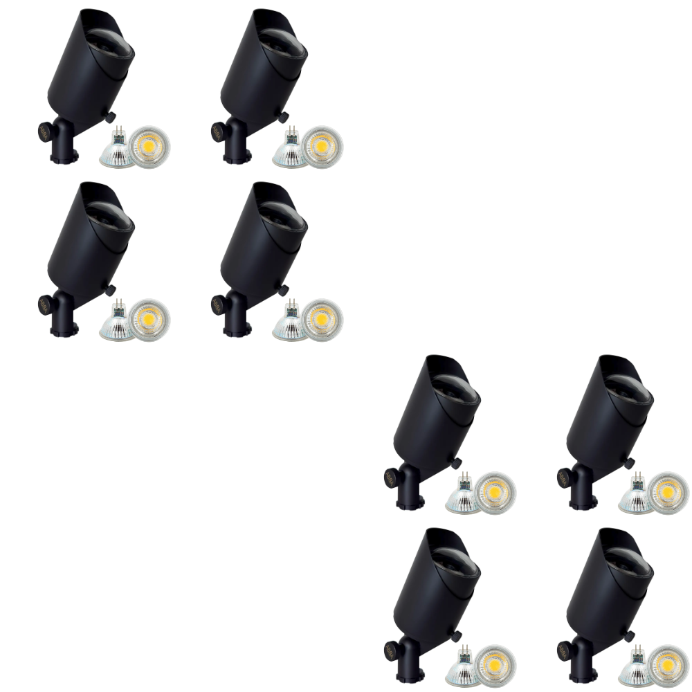 Outdoor Landscape Lighting LED 12V Low Voltage SPB05 4x/8x/12x Package LED Landscape Low Voltage Spotlight Adjustable Outdoor Lighting with MR16 5W 3000K Bulb Dark Brass 8 Pack