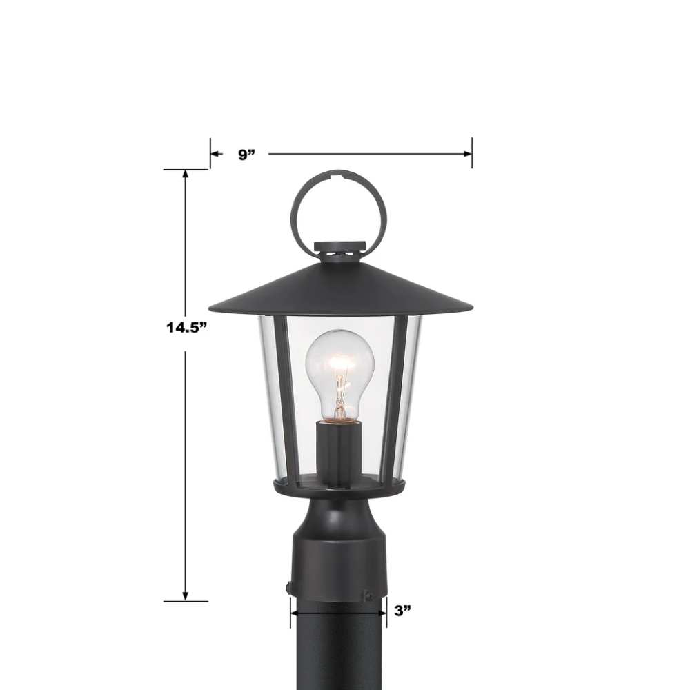 Outdoor Landscape Lighting LED 12V Low Voltage Andover 1 Light Outdoor Post Light 9"x14.5" Stainless Steel and Glass Matte Black Finish 120V 1 E26 Medium Base LED Bulb Sockets Casual Farmhouse Lantern for Patio, Garden, Exterior Posts