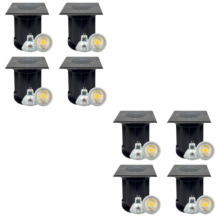 Outdoor Landscape Lighting LED 12V Low Voltage UNS01 4x/8x/12x Package Low Voltage LED In-Ground Well Light Square Stainless Steel Landscape Lighting Waterproof with MR16 5W 3000K Bulb Stainless Steel 8 Pack