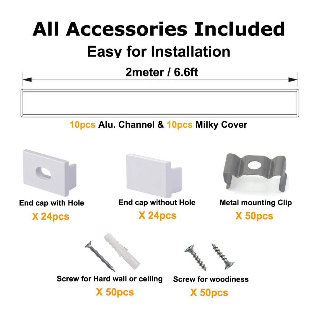 Outdoor Landscape Lighting LED 12V Low Voltage AC07 U-Shaped Square Aluminum Channel 3.3FT/1M and 6.6FT/2M For Max 16mm LED Strip Lights Pack of 10 and 20