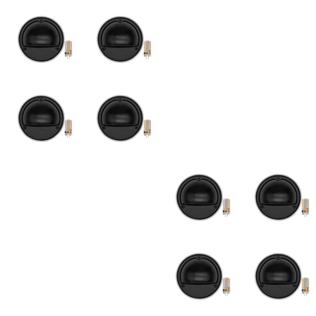 Outdoor Landscape Lighting LED 12V Low Voltage STBP06 Rein Cast Brass Round Half Moon 4x/8x/12x G4 2W Dimmable 2700K Package Step Deck Light Low Voltage Outdoor Landscape Lighting 8 Pack Black