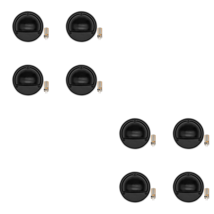 Outdoor Landscape Lighting LED 12V Low Voltage STBP06 Rein Cast Brass Round Half Moon 4x/8x/12x G4 2W Dimmable 2700K Package Step Deck Light Low Voltage Outdoor Landscape Lighting 8 Pack Black