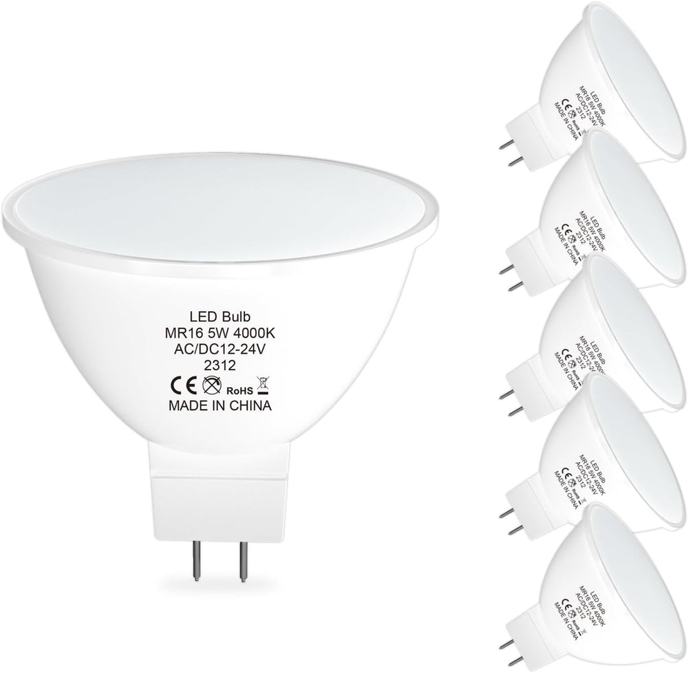 Outdoor Landscape Lighting LED 12V Low Voltage MR16 6-Pack 5W/7W 120° Flood Beam Angle Low Voltage 12V-24V LED Bulbs Package Energy Saving Waterproof Light CE & RoHS Certified 4000K Natural White 5W