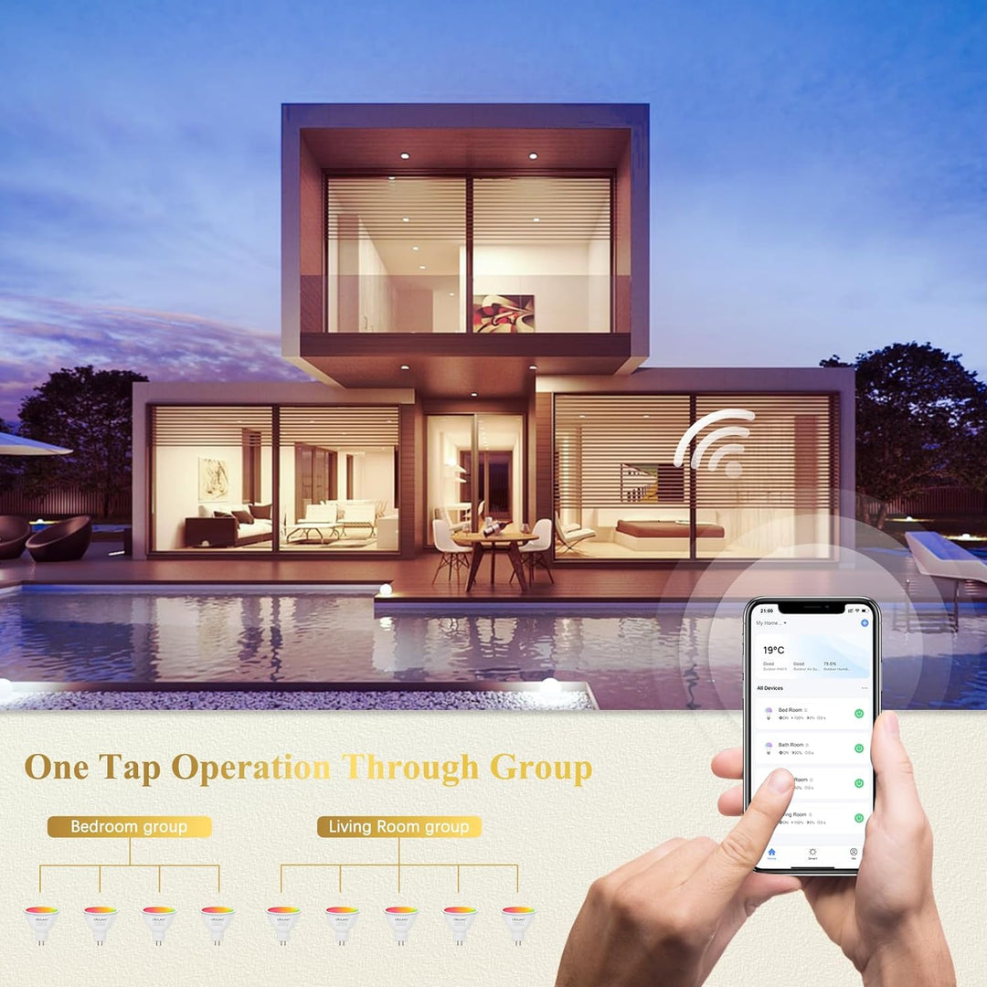 Outdoor Landscape Lighting LED 12V Low Voltage RGBCW MR16 5W Smart WIFI LED Light Bulb 4 Pack, Energy Saving RGBCW Color Changing 12V Outdoor LED Bulb Package Compatible with Alexa, Google Assistant, and Siri