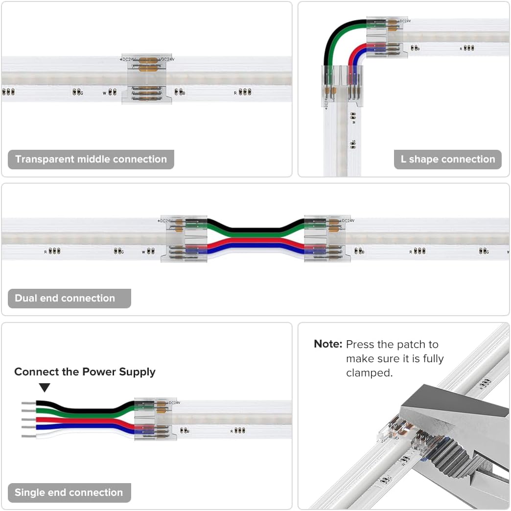 Outdoor Landscape Lighting LED 12V Low Voltage 5-Pack SLD 5-Pin Low Voltage RGBW COB LED Strip Connectors - 12mm Dotless Strip Light Accessories