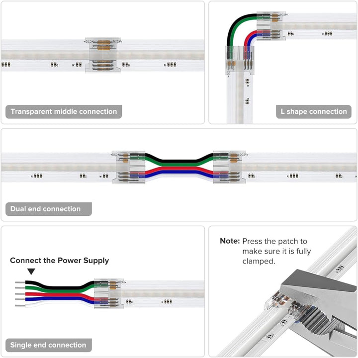 Outdoor Landscape Lighting LED 12V Low Voltage 5-Pack SLD 5-Pin Low Voltage RGBW COB LED Strip Connectors - 12mm Dotless Strip Light Accessories