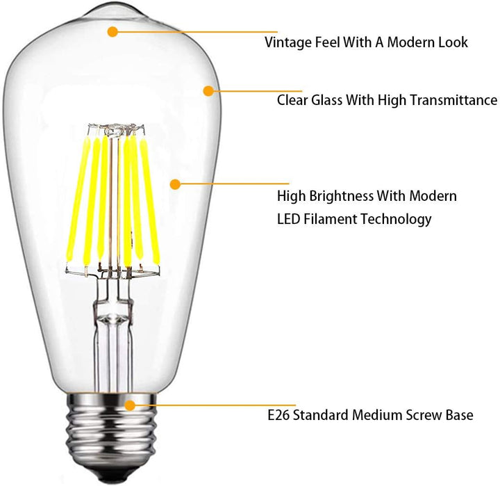 Outdoor Landscape Lighting LED 12V Low Voltage E26 6W 12V-36V 2700K/3000K/6000K AC/DC LED Filament Edison Bulbs Package Dimmable Energy Saving Low Voltage Light Bulb
