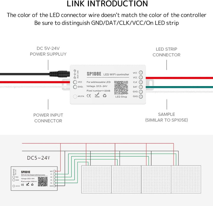 Outdoor Landscape Lighting LED 12V Low Voltage SP108E Smart Wi-Fi Magic RGB Addressable LED Controller Support WS2812B, WS2813B, etc. For LED Strip Light RGB-IC