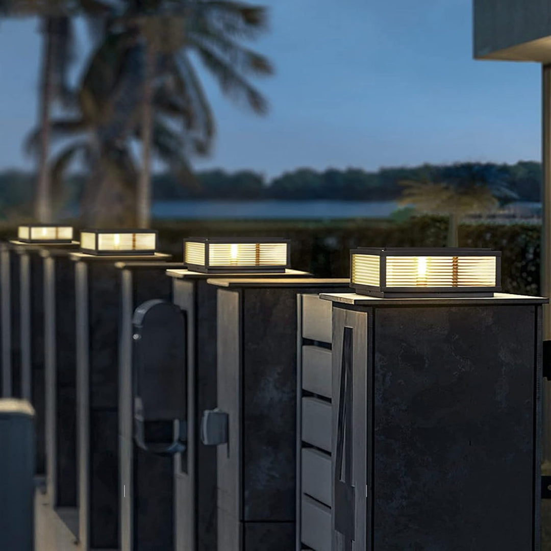 Outdoor Landscape Lighting LED 12V Low Voltage CPLA05 Modern Outdoor Post Light with Tempered Glass Shade Fence Deck Cap Lantern with E26 9W 3000K 110V AC Line Voltage Stainless Steel LED IP55 Waterproof, Electric-Powered, with Adaptable Low-Voltage E26/E27 LED Compatibility