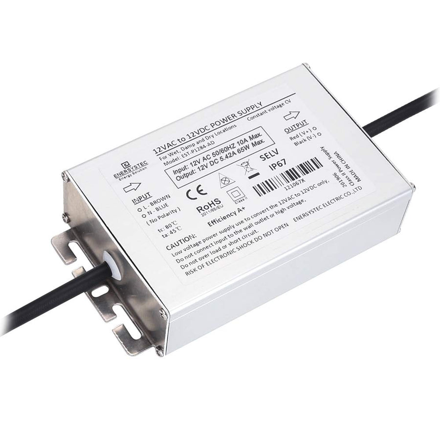 Outdoor Landscape Lighting LED 12V Low Voltage TSD 5.42A 65W and 10A 120W AC to DC Low Voltage Converter from DC12 Input to AC12V Output for Indoor and Outdoor Landscape and Strip Lighting – IP67 Waterproof 5.42A (65W)