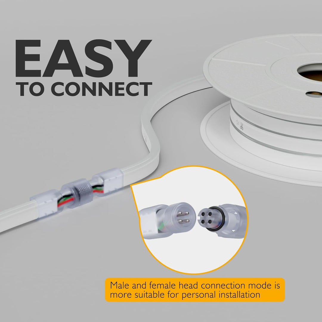 Outdoor Landscape Lighting LED 12V Low Voltage SLNR12 Dotless Neon RGB 5000K 16 Colors and 4 Modes 2.59W/f LED Strip Light 110V IP65 Outdoor Rated Dimmable High Voltage Silicone Strip Light Screws, Mounting Aluminum Clamps, End Cap, Screws, Remote Control and Power Cable