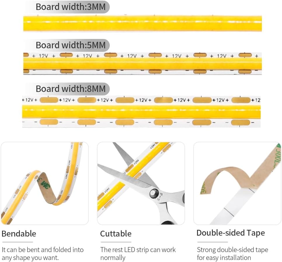 Outdoor Landscape Lighting LED 12V Low Voltage SLD35 Dotless Linear LED 3mm Width, 3000K/4000K/6500K 1.46W/ft COB Strip Lights IP20 Low Voltage DC12V/24V Tape Light