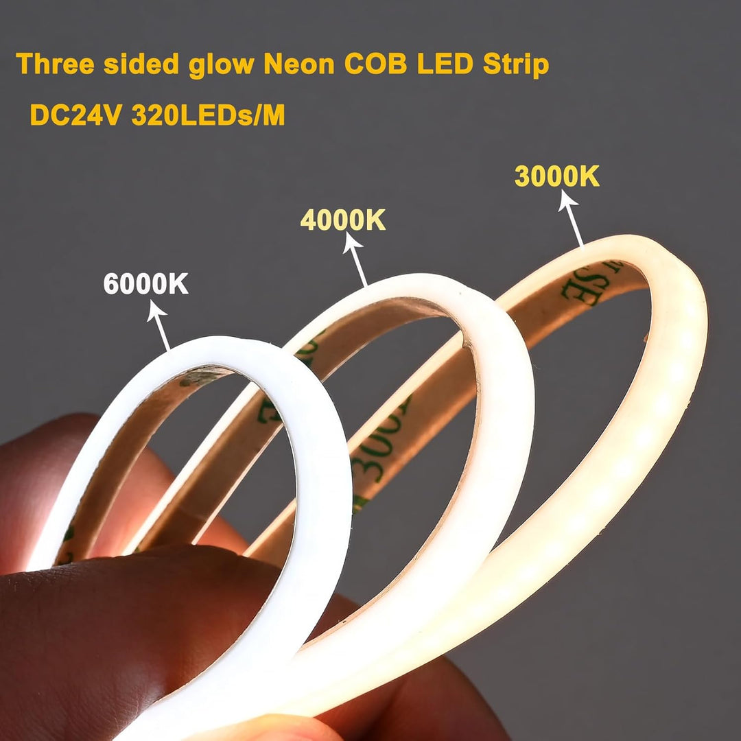 Outdoor Landscape Lighting LED 12V Low Voltage SLN13 Dotless Ultra Thin COB Neon LED Strip Light 1.46W/ft 5x3mm 3000K/4000K DC24V IP65 Outdoor Rated Dimmable Low Voltage Silicone Strip Light with Back Adhesive