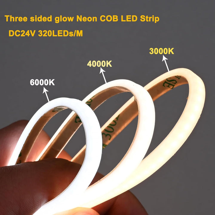 Outdoor Landscape Lighting LED 12V Low Voltage SLN13 Dotless Ultra Thin COB Neon LED Strip Light 1.46W/ft 5x3mm 3000K/4000K DC24V IP65 Outdoor Rated Dimmable Low Voltage Silicone Strip Light with Back Adhesive